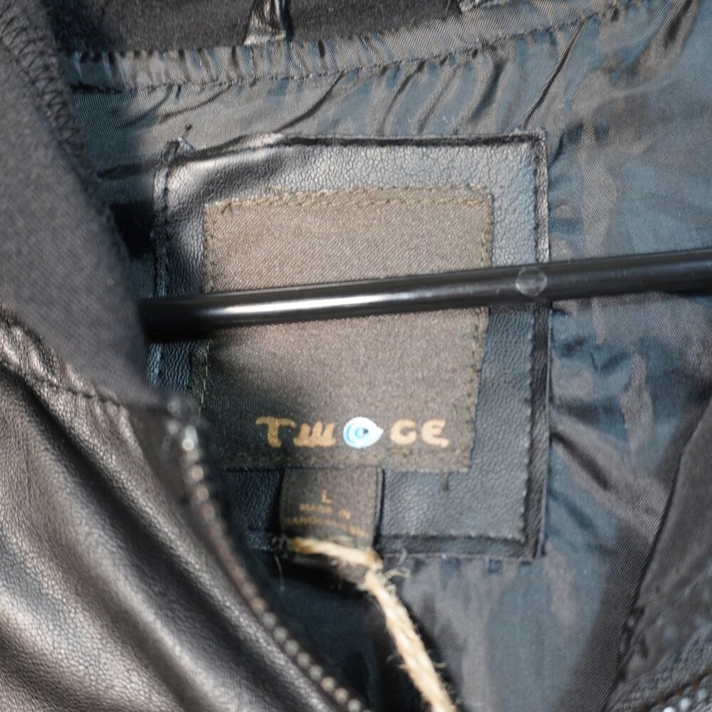 Twoce Womens New With Tag Faux Leather Hooded Zip Up Jacket Black Size Large - Picture 4 of 5